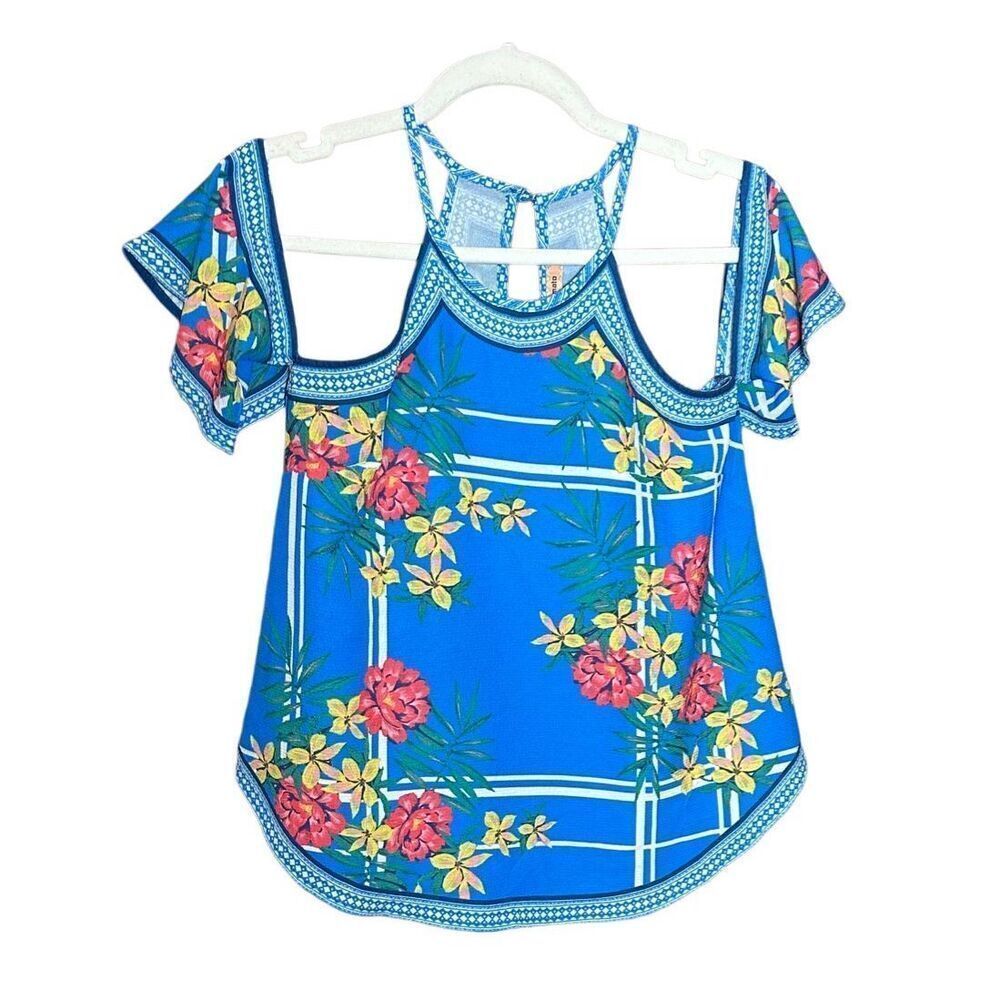 Flying Tomato Halter Top Blue Floral Tank Sz XS